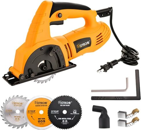 Hoteche 3-3/8-Inch Mini Circular Saw 5A Multifunctional Portable Saw with 3pcs Blades for Metal, Wood and Tile Cutting in Saudi Arabia