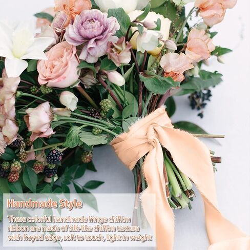 Chiffon Ribbon 6 Rolls Handmade Fringe Chiffon Silk Ribbon 1.5" x 3Yard Burnt Orange Ribbon Frayed Edges Boho Fabric Ribbon for Gift Wrapping Wedding Invitations Bridal Bouquets DIY Craft in Kuwait