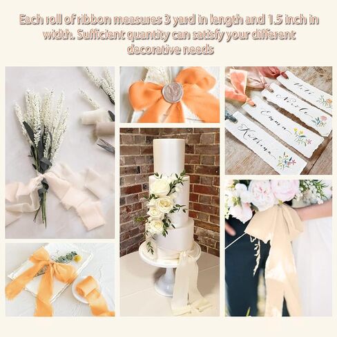 Chiffon Ribbon 6 Rolls Handmade Fringe Chiffon Silk Ribbon 1.5" x 3Yard Burnt Orange Ribbon Frayed Edges Boho Fabric Ribbon for Gift Wrapping Wedding Invitations Bridal Bouquets DIY Craft in Kuwait