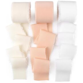 Chiffon Ribbon 6 Rolls Handmade Fringe Chiffon Silk Ribbon 1.5" x 3Yard Burnt Orange Ribbon Frayed Edges Boho Fabric Ribbon for Gift Wrapping Wedding Invitations Bridal Bouquets DIY Craft