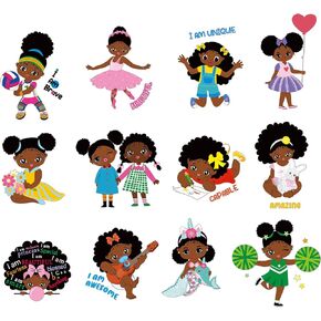 12 Pcs Black Girl Iron on Patches T Shirt Iron on Transfer Decals Clothing Stickers for DIY Women Girl Coat Backpack Jackets Decoration(Classic Style)