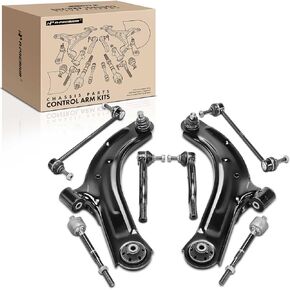 A-Premium Set of 8, Front Lower Control Arm Assembly, Sway Bar Link, Inner Outer Tie Rod End, Compatible with Nissan Versa 2007-2012, Cube 2009-2014