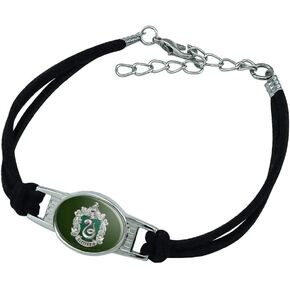 Harry Potter Slytherin Painted Crest Novelty Suede Leather Metal Bracelet - Black