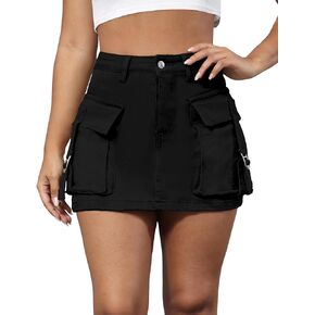 Women's Cargo Skort High Waisted Cargo Shorts Button Bodycon Mini Y2K Denim Cargo Skirt Shorts with Pocket