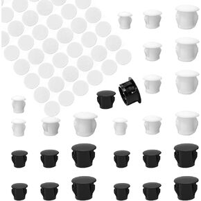 21mm Self-Adhesive Screw Covers Caps Dustproof Sticker Hole Plugs Plastic 6mm/8mm/10mm Plastic Hole Plugs for Holes Cabinet Hole Plugs White/Black 288 pcs