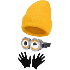 Halloween Costume Accessories Vintage Steampunk Goggles Glasses Yellow Beanie Knit hats Black Gloves