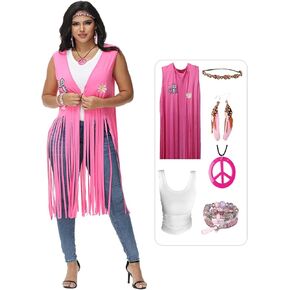 Hippie Clothes 60s 70s Outfits for Women Halloween Costume Fringe Vest 70's Disco Outfit Accessories
