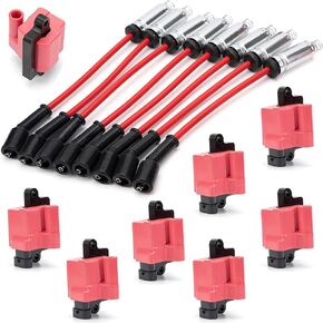 Ignition Coil Pack UF271 D581 and Plug Wire it Fit Chevy Silverado 1500 2500 3500 GMC Sierra Hummer H2 Avalanche Suburban Express Savana Tahoe Yukon Cadillac Escalade Carlo 5.3L 6.0L(Square)