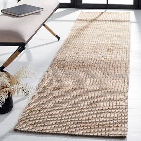 SAFAVIEH Natural Fiber Collection Runner Rug - 2'3" x 7', Natural & Ivory, Handmade Farmhouse Jute & Wool, Ideal for High Traffic Areas in Living Room, Bedroom (NFB553A)
