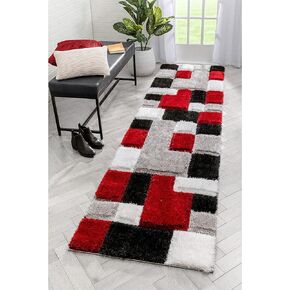 Well Woven Ella Pink Geometric Boxes Thick Soft Plush 3D Textured Shag Area Rug 4x6 (3'11" x 5'3")