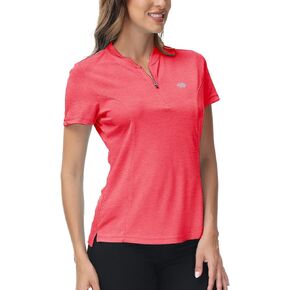 JINSHI Women's Golf Polo Shirt Zip Up Tennis Sports Athletic Short Sleeve Shirts