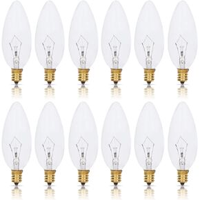 Simba Lighting Candelabra Torpedo Clear B10 CTC 25W E12 Base (12 Pack) Decorative Incandescent Light Bulbs 120V for Chandeliers, Ceiling Fan Lights, Pendants, Wall Sconces, Dimmable, Warm White 2700K