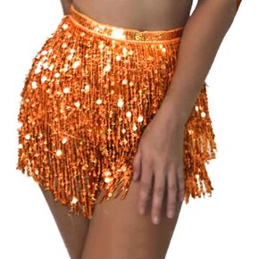 RELBCY Belly Dance Hip Skirt Sequins Fringe Skirt Tassel Hip Scarf Rave Skirt for Women and Girls Orange