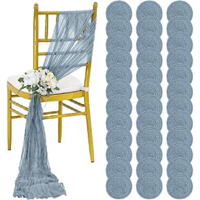 36 Pcs Purple Cheesecloth Chair Sashes, 16 x 108 inch Rustic Gauze Chair Ribbon Ties Back Bows Fabric Washable Chair Sashes Bows Boho for Wedding Bridal Baby Shower Restaurant Chair Decor