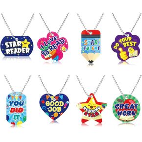 24 Pcs Student Incentives Dog Tags Necklace Reading Prizes with Metal Beaded Chains Motivational Dog Tags Education Awards Assortment for Students Rewards