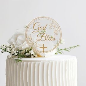 طبقة علوية للكيك من God Bless، أغطية كعكة أكريليك مستديرة لتزيين كعكة المناولة الأولى للتعميد والمعمودية الدينية، وحفلات استقبال المولود الجديد وحفلات أعياد الميلاد، وزينة الكعك الذهبية من الأكريليك