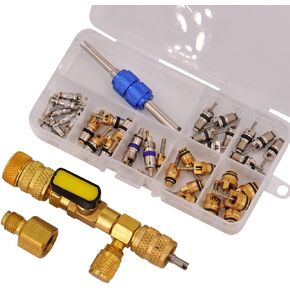 AC Repair Kit | Valve Core Remover Installer Tool (1) for HVAC Repair | R32 & R410A | AC Valve Core Assortment Set (1) forAir Conditioning Refrigeration Leak Fix