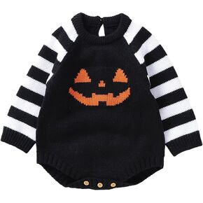 SAYOO Unisex Baby Girl Boy Halloween Romper Knitted Pumkin Face Bubble Sweater Bodysuit Jumpsuit One Piece Playsuit Clothes