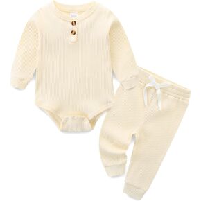 Unisex Baby Long Sleeve Onesie Ribbed Romper Snug Cotton Bodysuit for 0-18Months