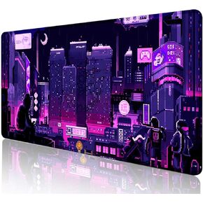 لوحة ماوس كبيرة باللون الأرجواني للرسوم المتحركة اليابانية للمكتب، لوحة مكتب فنية بكسل شارع نيون طوكيو، لوحة ماوس ألعاب كبيرة مقاس XXL، سجادة مكتب Skyline City، 35.4 × 15.7 بوصة، Retro Vaporwave in Kuwait