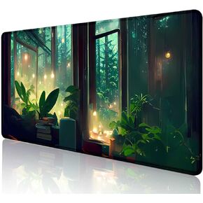 Abstract Black Flowers Large Mouse Pad for Desk, Vintage Floral Pattern Desk Pad, Cute Gaming Mouse Pad XXL, Full Desk Mouse Pad Desk Mat, 35.4 x 15.7 in