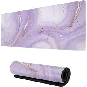 Purple Gold Marble Mouse Pad Gaming XL Large Mousepad Pretty Desk Mat for Women and Girls Long Extended Big Keyboard Pads Table Accessories for Gaming and Office 31.5 X 11.8 Inch