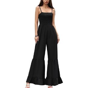 Jumpsuits for Womens Casual Losse Overalls One Piece Summer Sleeveless Wide Leg Long Pants Rompers With Pockets