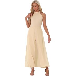 Allegra K Elegant Jumpsuit for Women's Summer Sleeveless Halter Neck Belted Wedding Chiffon Wide Leg Dressy Jumpsuits in Kuwait