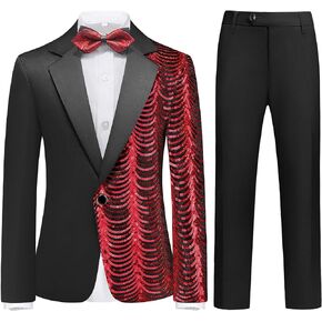 Lamgool Boys Slim Fit Suits 2 Pieces Tuxedo Set with Sequin Shiny Jacket Pant for Kids Prom Wedding Party Formal Outfit 4-16Y