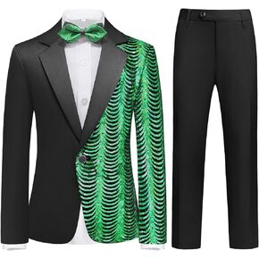 Lamgool Boys Slim Fit Suits 2 Pieces Tuxedo Set with Sequin Shiny Jacket Pant for Kids Prom Wedding Party Formal Outfit 4-16Y