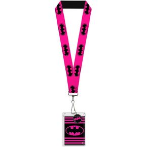 DC Comics Lanyard, Badge Holder Charm, Batman Bat Signal 3 Hot Pink Black Hot Pink, Elastic