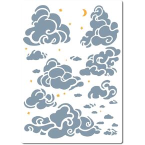 GORGECRAFT 21 * 30cm Cloud Star Moon Stencil Designs Large Cloud Wall Templates Reusable Hollow Out Drawing Sign Square Stencil for Painting on Wood Wall Scrapbooking Card Floor DIY Home Crafts