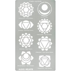Aleks Melnyk No.415 Metal Stencil, Chakras, Mandala, Yoga, Symbols for Meditation, Om, Sacred Geometry, Template for Wood Burning, Pyrography Engraving, Bookmark, Crafts, Art, DIY