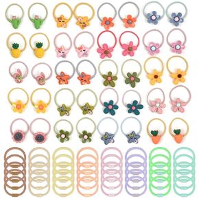 120 PCS Hair Ties for Girls, Hair Ties with Flowers Elastic Rubber Bands Colorful Hair Accessories Ponytail Holders for Kids Toddlers Little Girls