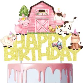 Farm Animal Party Cake Topper Glitter Farm Animals Birthday Cake Decoration Farm Party Cake Picks Farmyard Birthday Party Decoration for Animals Baby Shower Supplies