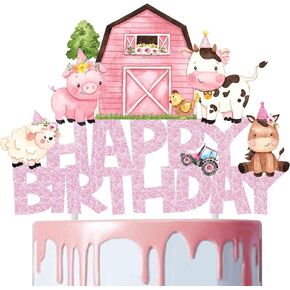 Farm Animal Party Cake Topper Glitter Farm Animals Birthday Cake Decoration Farm Party Cake Picks Farmyard Birthday Party Decoration for Animals Baby Shower Supplies