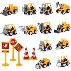 haomsj 17PCS Construction Party Favors Birthday Party Supplies Mini Small Construction Toys Trucks Vehicle Cake Decorations Topper Toy Cars Trucks for 2 3 4 5 7 Year Old Boys