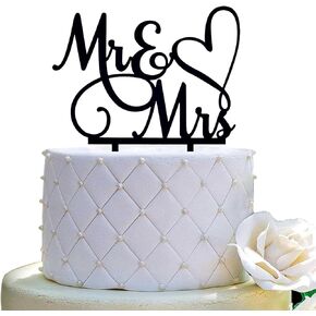 Mr and Mrs Cake Topper - Bride and Groom Sign Wedding, Engagement Cake Toppers Decoration, Silver Glitter Acrylic