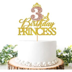 Princess 1st Birthday Cake Topper, Rose Gold Glittery Crown Sign, Reusable Cake Picks for Girls Birthday Party Favors Decor