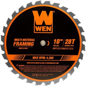 WEN BL1028 10-Inch 28-Tooth Carbide-Tipped Professional Multi-Material Framing Saw Blade