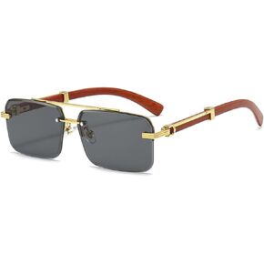 Gleyemor Mens Rimless Rectangle Sunglasses Fashion Frameless Square Glasses for Men