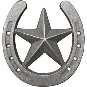 Atpxdk 2pcs Cast Iron Horseshoe with Star Wall Decor, Medium Horseshoe Durable Cast Iron for Indoor Or Outdoor