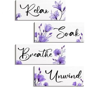 COLOR VALLEY ART Black Wall Bathroom Decor Accessories, Relax Unwind Soak Breathe Signs Wall Art Set with Moon Butterfly Aesthetic Print, 4 x 12 Inch x 4pcs