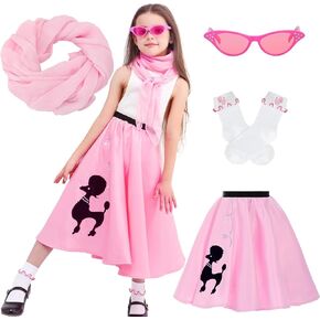 Wizland 5pcs Poodle Skirts Set For Grils,Sock Hop Sweetie 1950s Outfits Skirt With Socks,Scarf,Glasses