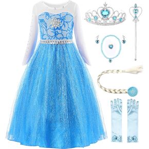 Snow Party Dress Queen Costume Princess Cosplay Dress Up with Accessories