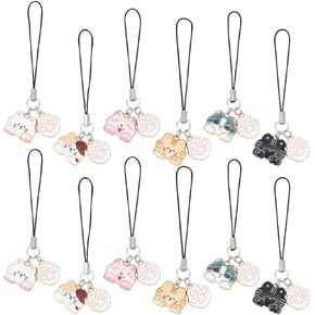 12 Pcs 6 Colors Cat Phone Charms, Alloy Enamel Phone Charms String Cute Cat Paw Phone Charms Cartoon Phone Case Accessories for Cell Phone Decoration