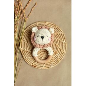 Wooden Baby Rattle - Bunny Handcrafted Newborn Toys 0-6 Months - Organic Crochet Stuffed Animal Sensory Toy for Girls & Boys - Cute Baby Shower Gift (Bunny)