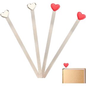 Wowagoga 4 Pack Metal Heart-Shaped Bookmark Reading Page Markers Heart Metal Bookmark for Book Lover Gift Women Girls,2 Colors
