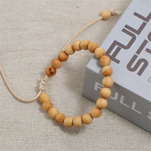 COLORFUL BLING Mala Beaded Rosary Bracelet Tibetan Sandalwood Wood Adjustable Braide String Wooden Bracelet for Women Men Boy Teen Girl Girlfriend Boyfriend Handmade Religious Prayer Jewelry Gift in Saudi Arabia