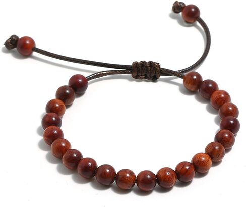 COLORFUL BLING Mala Beaded Rosary Bracelet Tibetan Sandalwood Wood Adjustable Braide String Wooden Bracelet for Women Men Boy Teen Girl Girlfriend Boyfriend Handmade Religious Prayer Jewelry Gift in Saudi Arabia